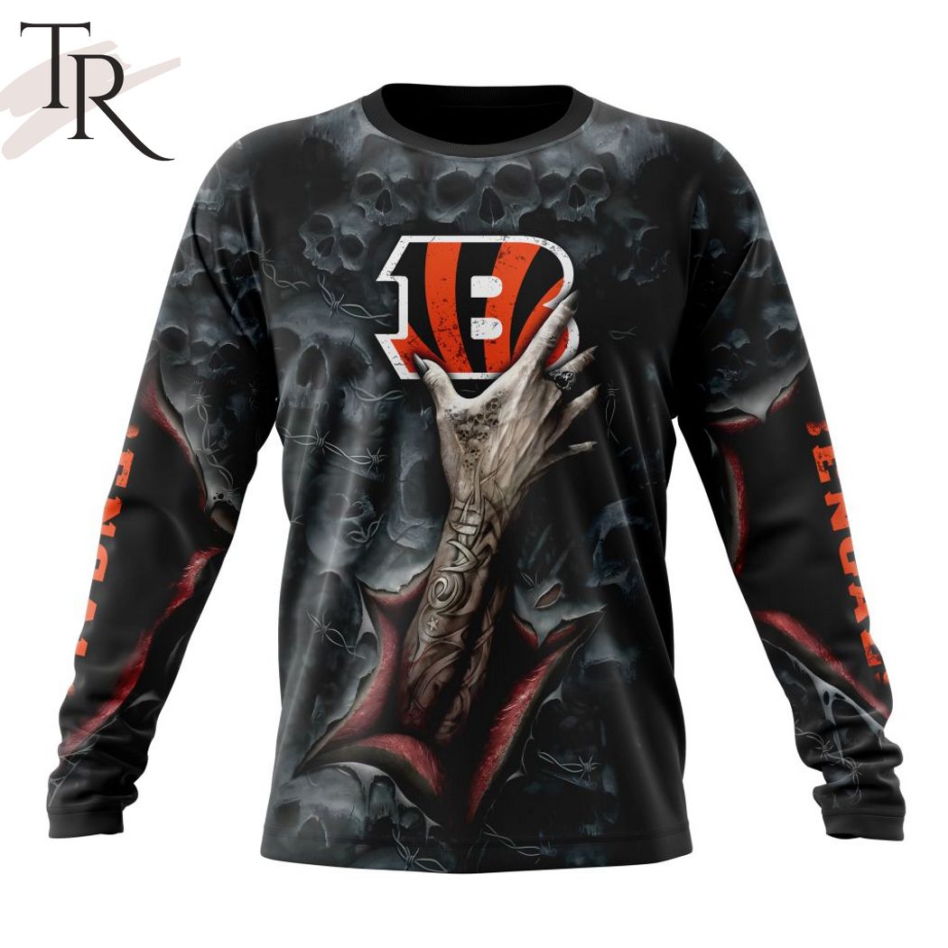 New 2025 NEW] NFL Cincinnati Bengals Special Horror Skull Art Design Custom Hoodie - Image 6